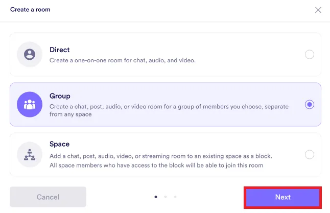 Creating a group room - Step 2