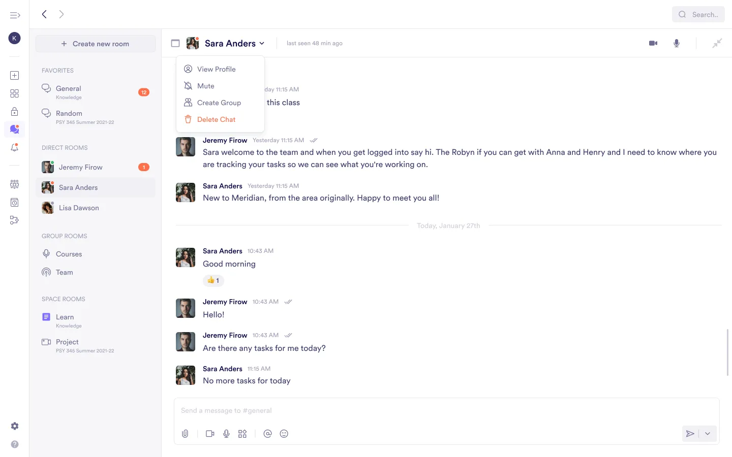 Deleting a direct room - Step
1