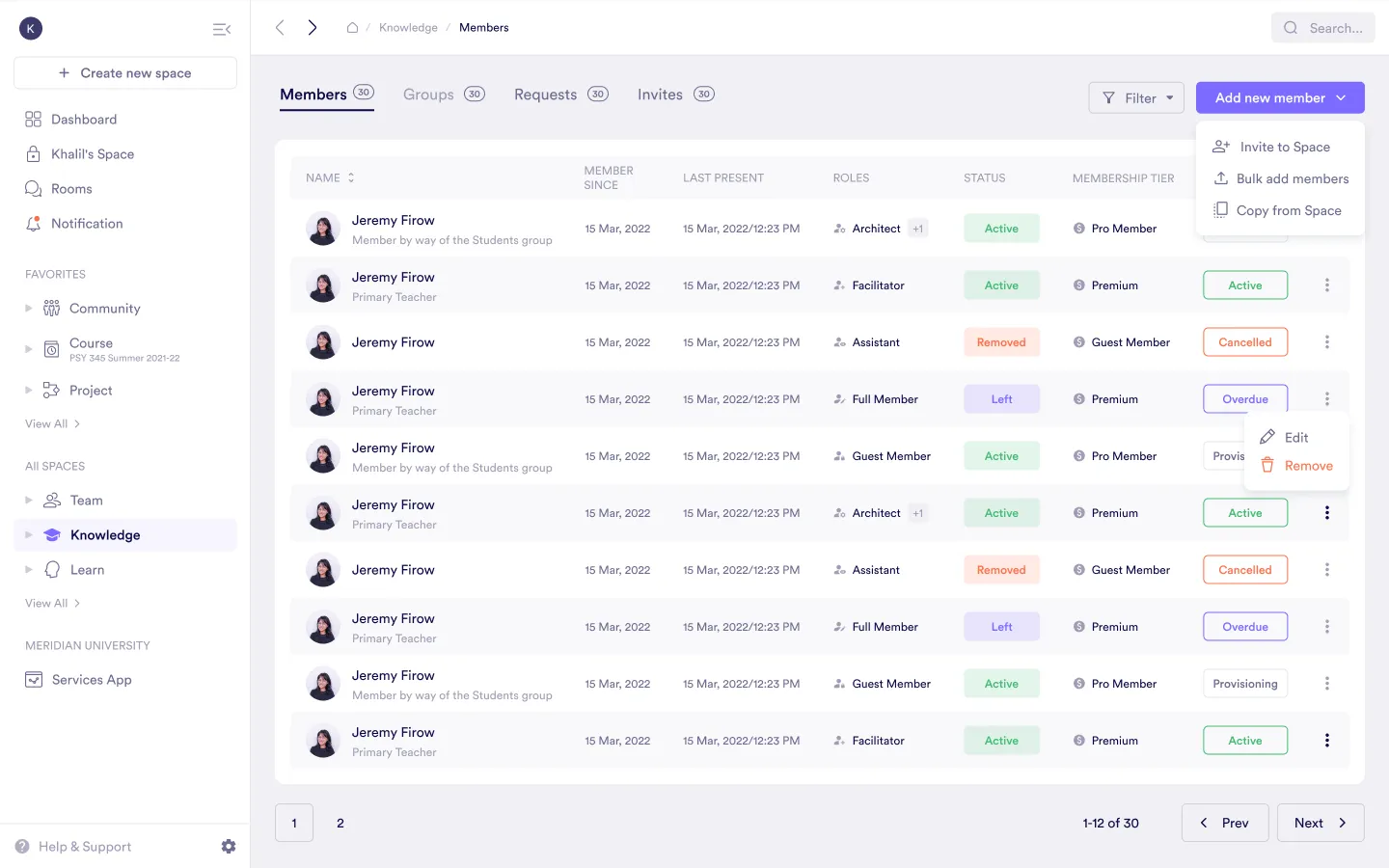Space members presence